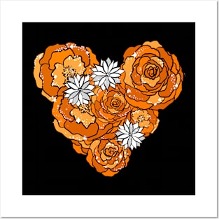 Orange Heart of Roses and Daisies Posters and Art